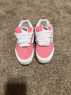 Vans Pink and White Low-Top Skate Shoes